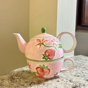 Floral Pink Teapot and Cup Set